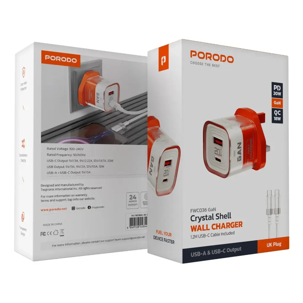 PORODO CRYSTAL SHELL TYPE C WALL CHARGER